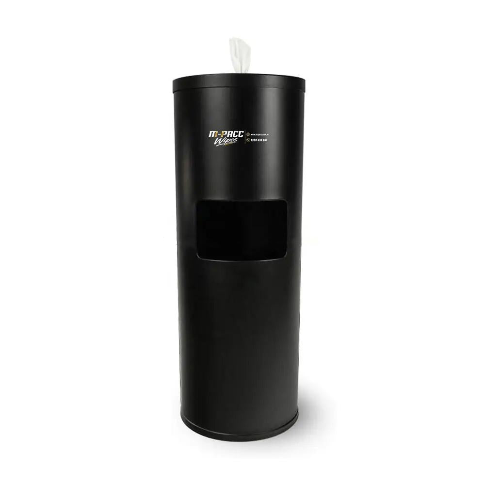 Free Standing Wipes Dispenser with Bin – Matte Black Powder Coated