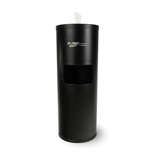 Free Standing Wipes Dispenser with Bin – Matte Black Powder Coated