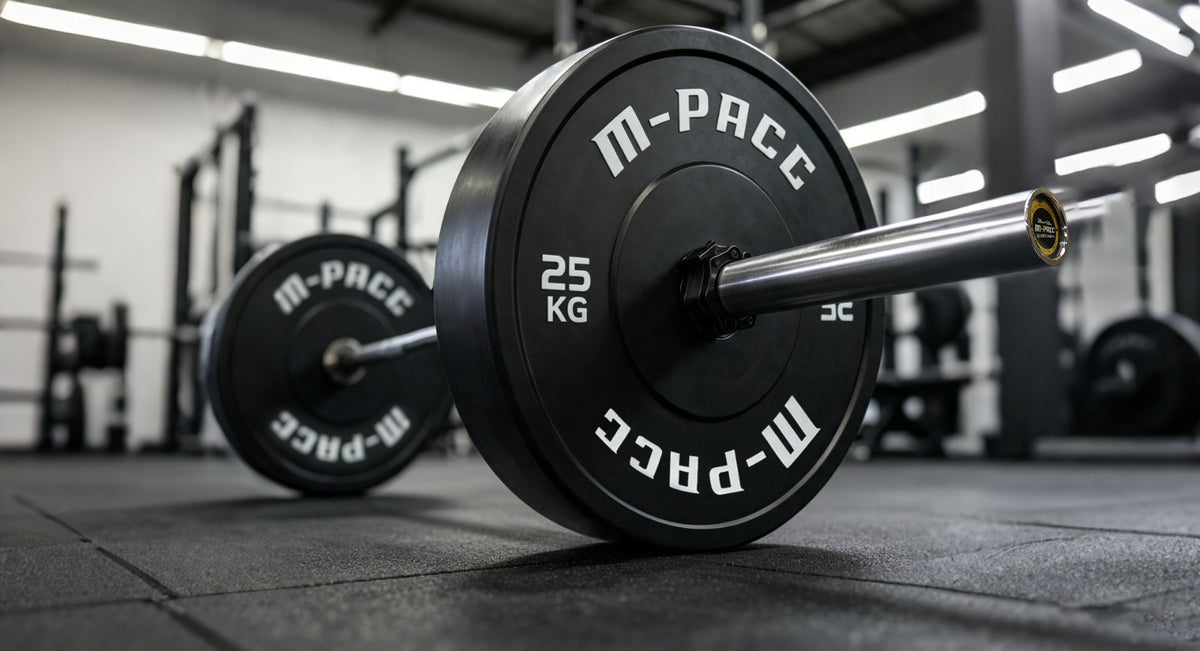 200kg M-PACC Premium Black Bumper Plate Set incl 20kg Barbell