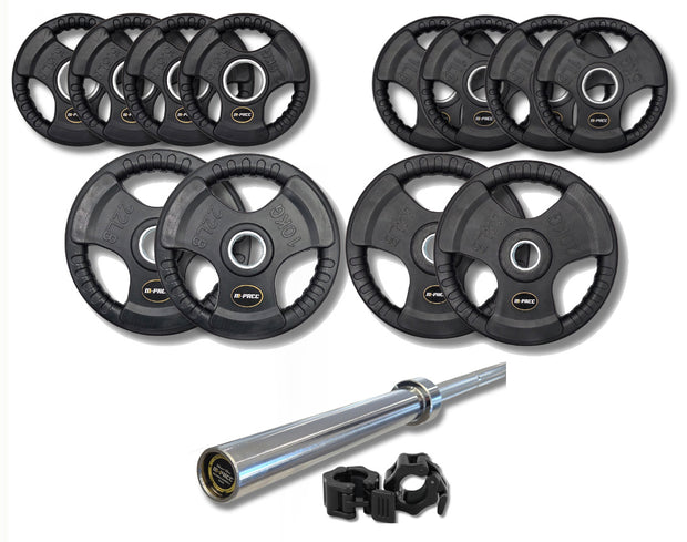 110kg M-PACC Tri Grip Plate Set incl 20kg Barbell