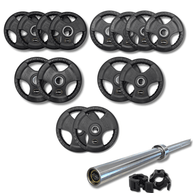 200kg M-PACC Tri Grip Plate Set incl 20kg Barbell M-Pacc