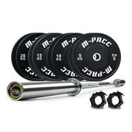 120kg M-PACC Premium Black Bumper Plate Set incl 20kg Barbell