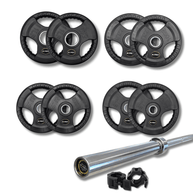 120kg M-PACC Tri Grip Plate Set incl 20kg Barbell M-Pacc