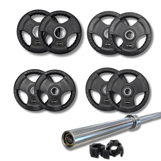 120kg M-PACC Tri Grip Plate Set incl 20kg Barbell M-Pacc