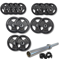 140kg M-PACC Tri Grip Plate Set incl 20kg Barbell M-Pacc