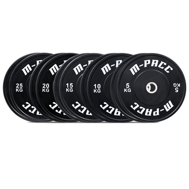 M-PACC Premium Olympic Black Bumper Plate - 150kg Set