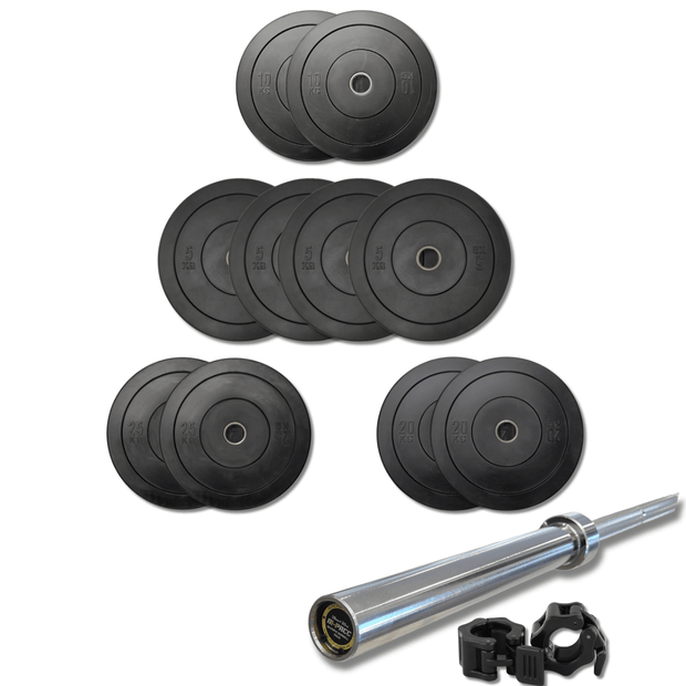 150kg M-PACC Bumper Plate Set incl 20kg Barbell M-Pacc