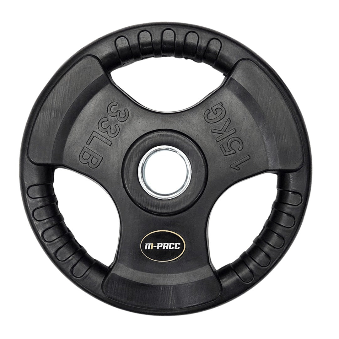 140kg M-PACC Tri Grip Plate Set incl 20kg Barbell M-Pacc