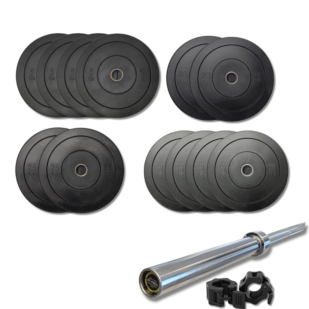 170kg M-PACC Bumper Plate Set incl 20kg Barbell M-Pacc