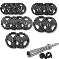 160kg M-PACC Tri Grip Plate Set incl 20kg Barbell M-Pacc