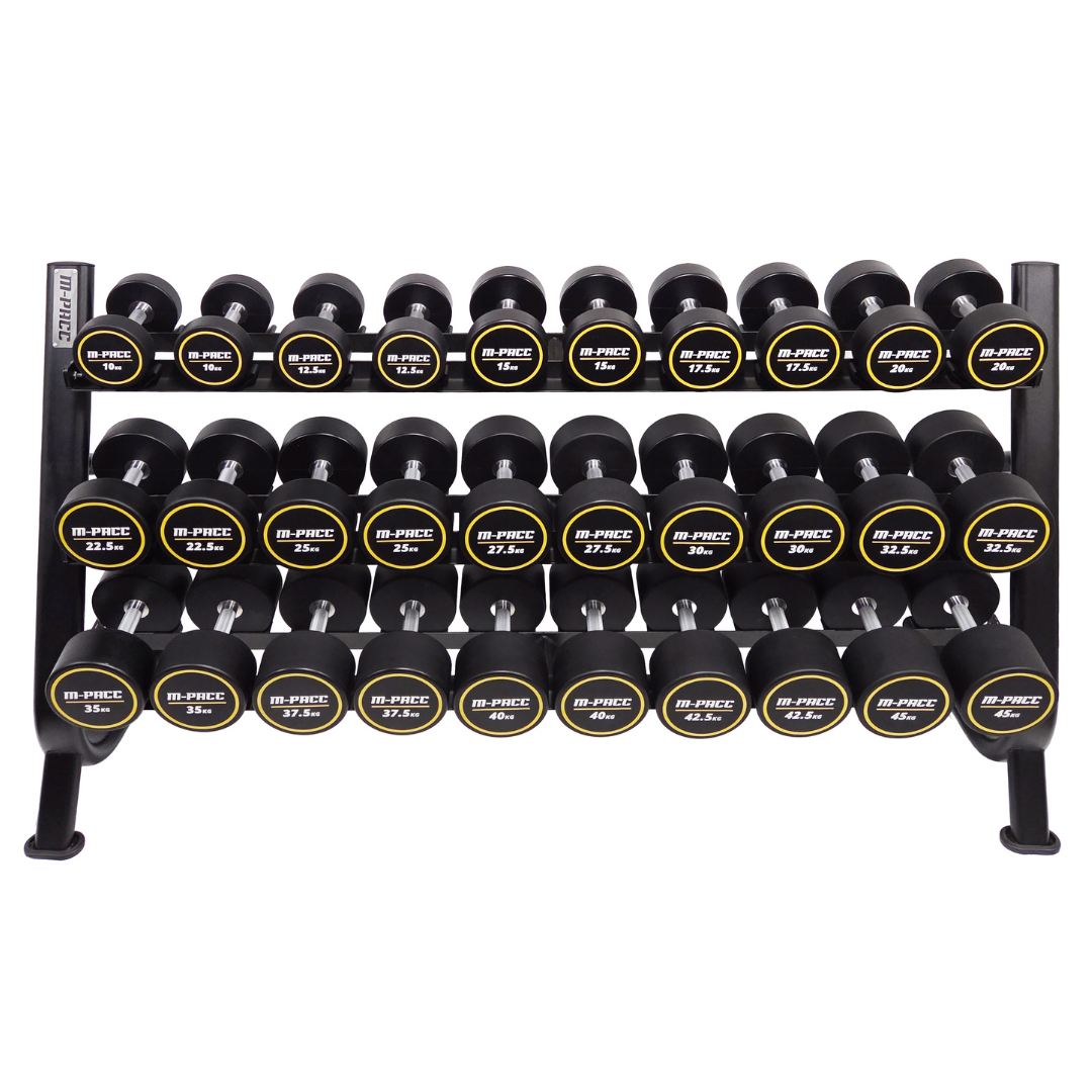 M-PACC Pro Commercial Urethane Dumbbells 10-45kg Set with Rack (15 Pairs) M-Pacc