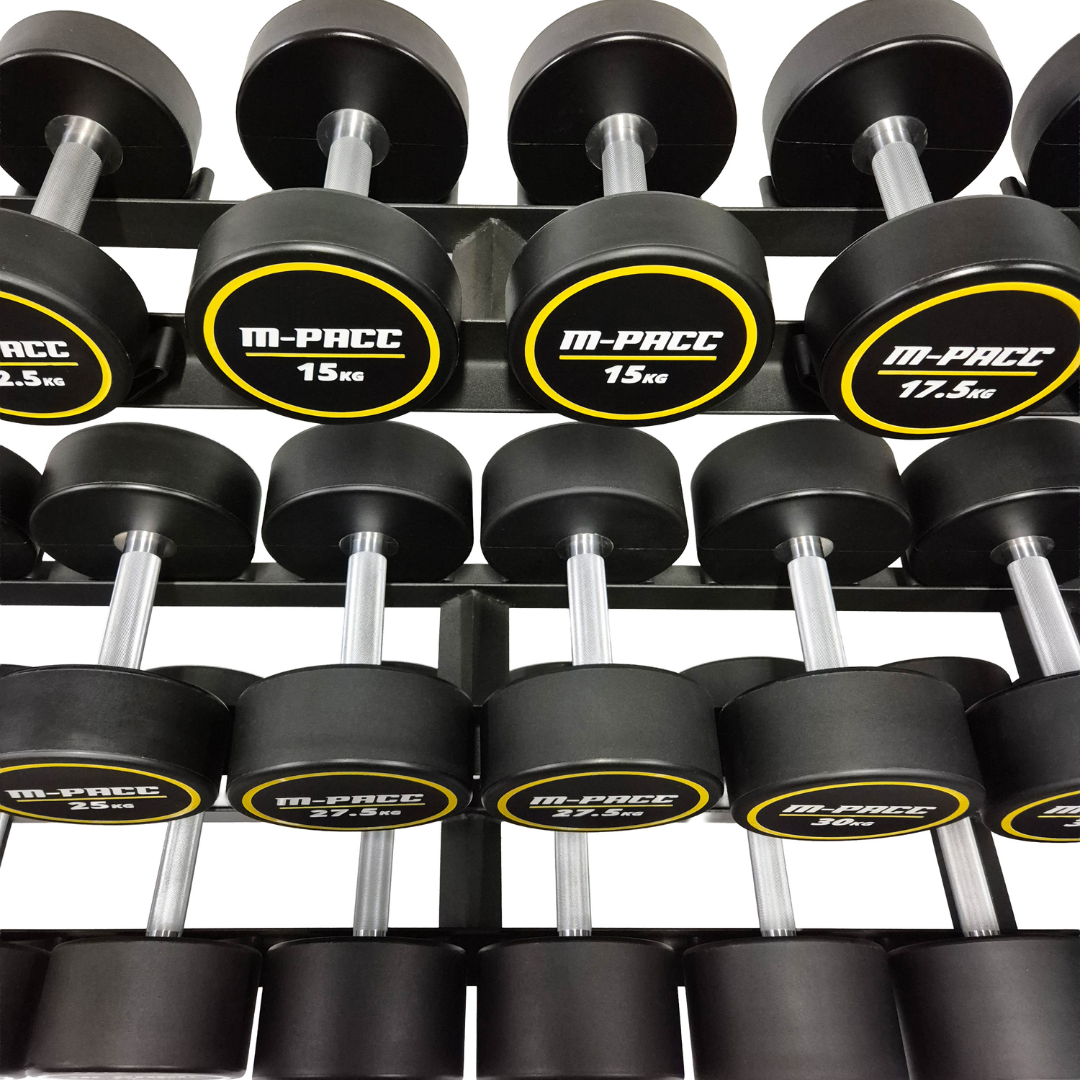 M-PACC Pro Commercial Urethane Dumbbells 10-45kg Set with Rack (15 Pairs) M-Pacc