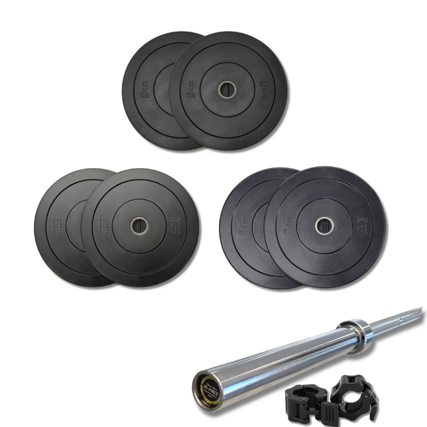 80kg M-PACC Bumper Plate Set incl 20kg Barbell M-Pacc