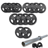 180kg M-PACC Tri Grip Plate Set incl 20kg Barbell M-Pacc
