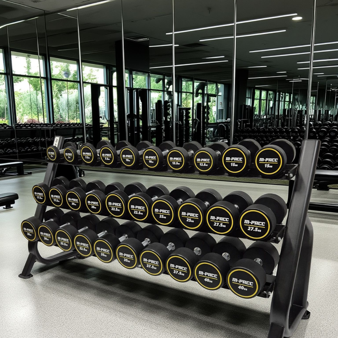 M-PACC Pro Commercial Urethane Dumbbells 10-45kg Set with Rack (15 Pairs) M-Pacc