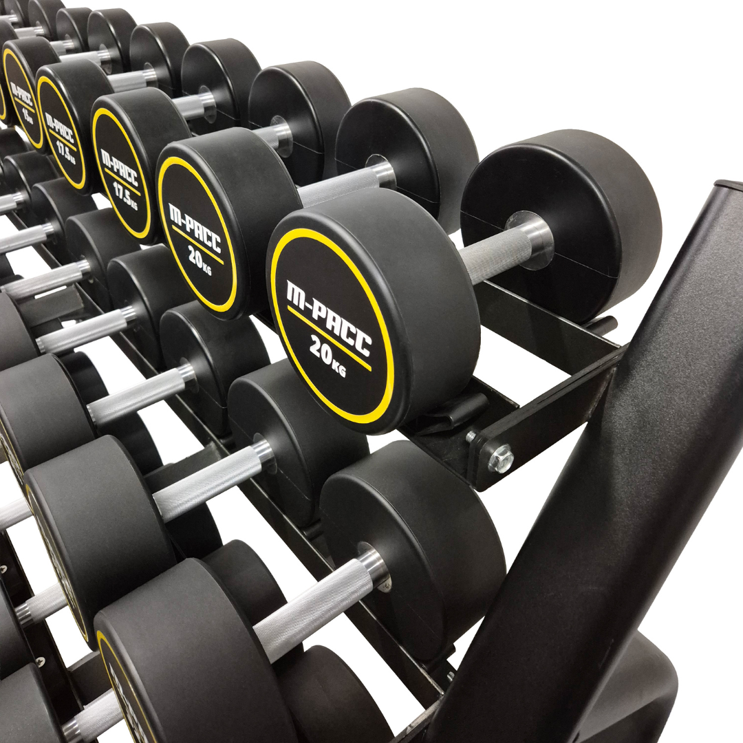 M-PACC Pro Commercial Urethane Dumbbells 10-45kg Set with Rack (15 Pairs) M-Pacc