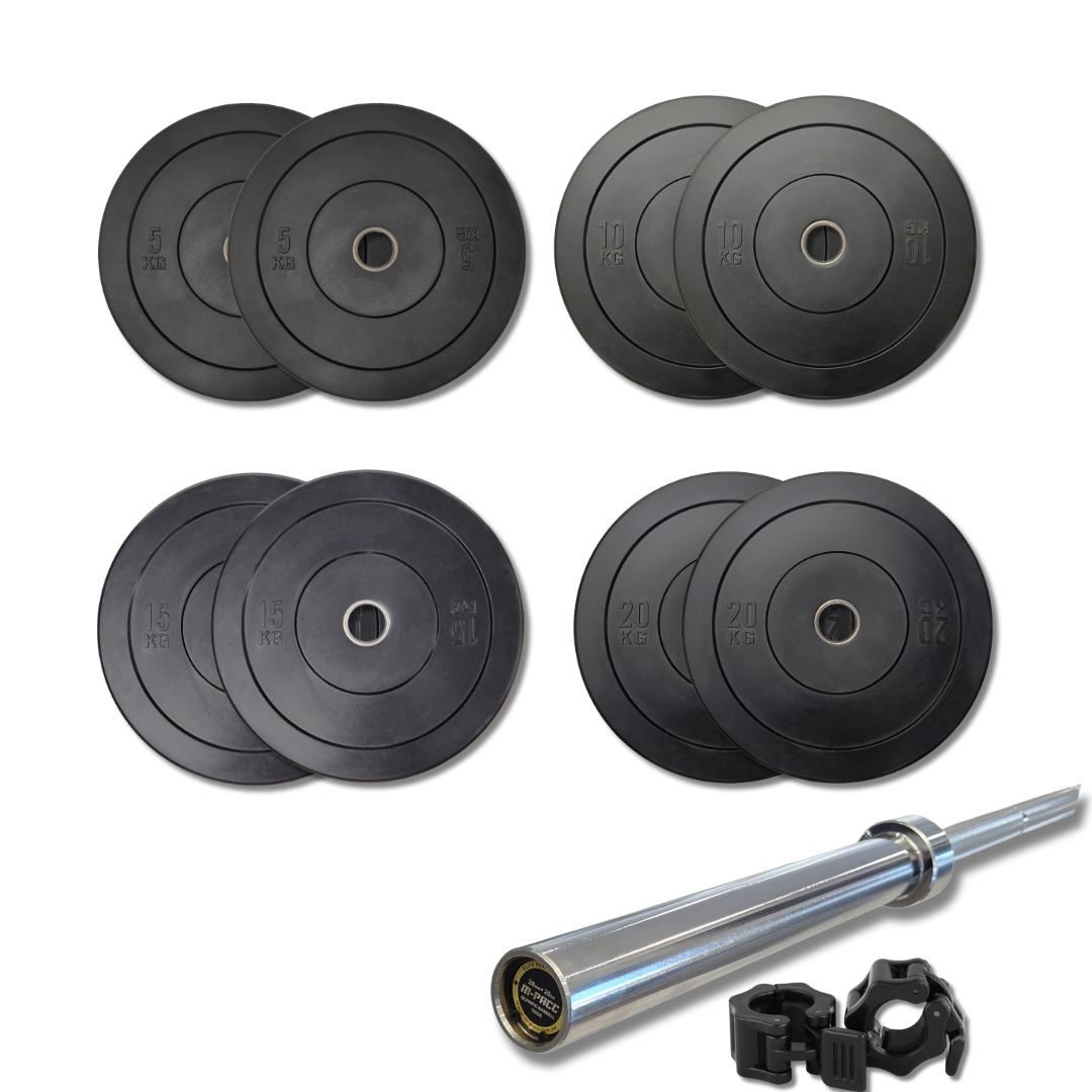 120kg M-PACC Bumper Plate Set incl 20kg Barbell M-Pacc