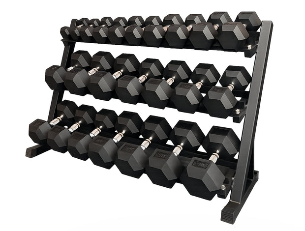 M-PACC Premium Rubber Hex Dumbbell 2.5kg-30kg Set with Rack (12 Pairs)