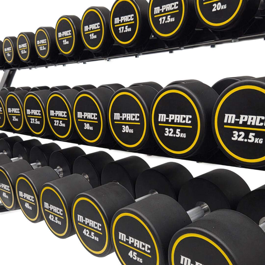 M-PACC Pro Commercial Urethane Dumbbells 10-45kg Set with Rack (15 Pairs) M-Pacc
