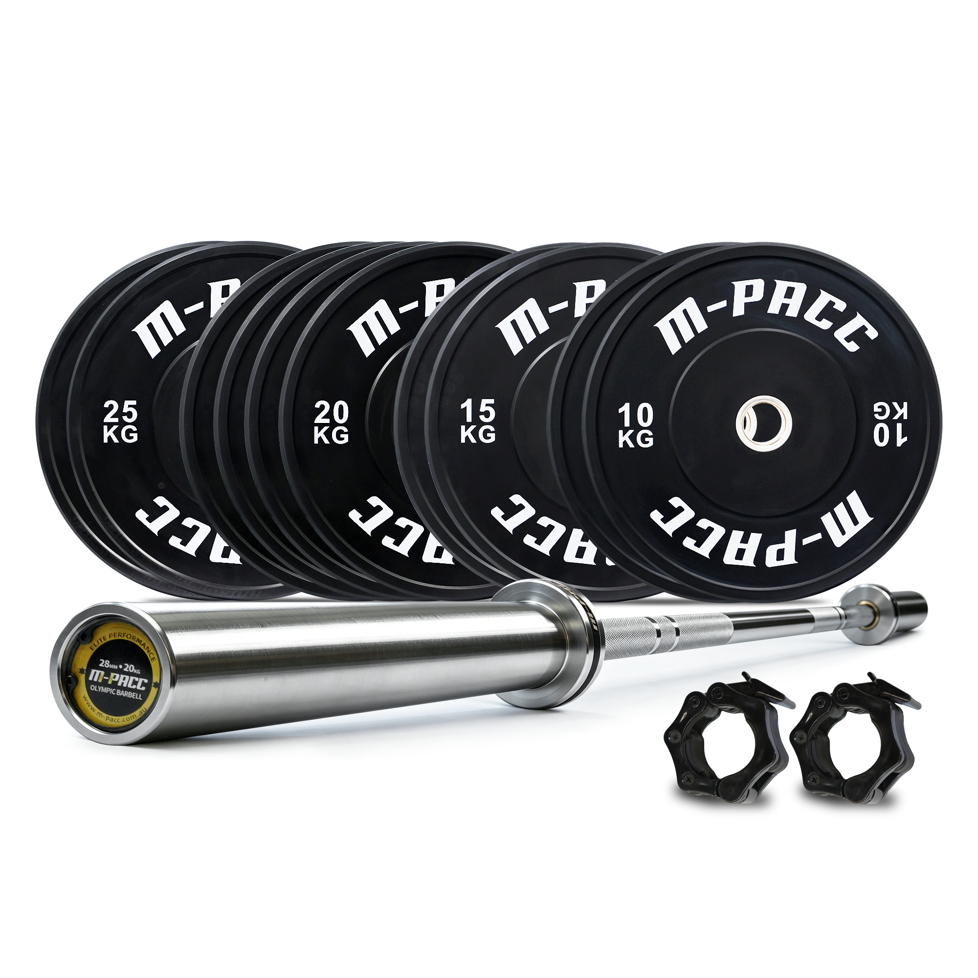 200kg M-PACC Bumper Plate Set incl 20kg Barbell