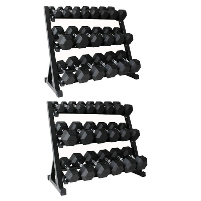 M-PACC Premium Rubber Hex Dumbbell 1-50kg Set with Racks (26 Pairs)