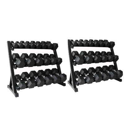 M-PACC Premium Rubber Hex Dumbbell 1kg-50kg Set with Racks (26 Pairs)