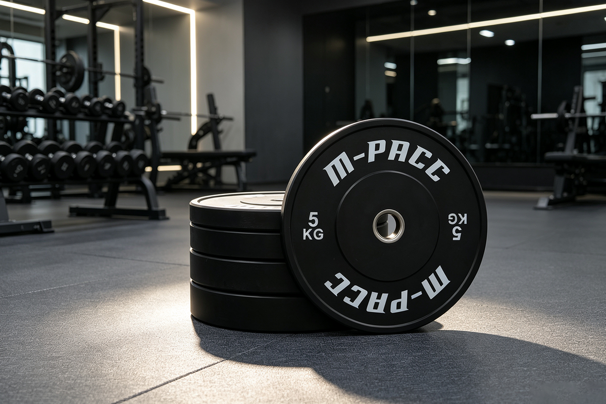 100kg M-PACC Premium Black Bumper Plate Set incl 20kg Barbell