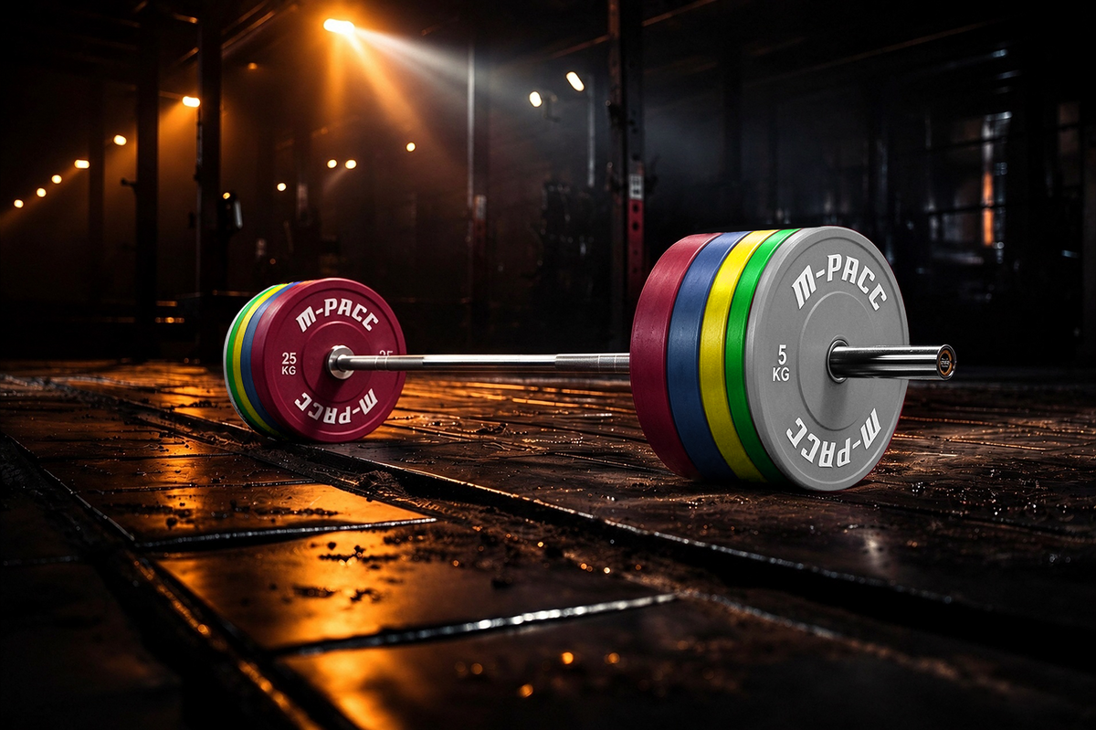 200kg M-PACC Premium Colour Bumper Plate Set incl 20kg Barbell