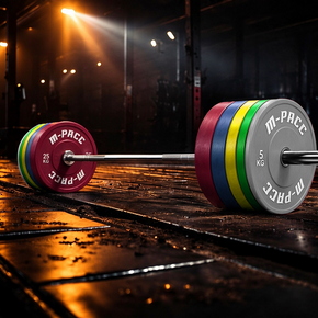 200kg M-PACC Premium Colour Bumper Plate Set incl 20kg Barbell