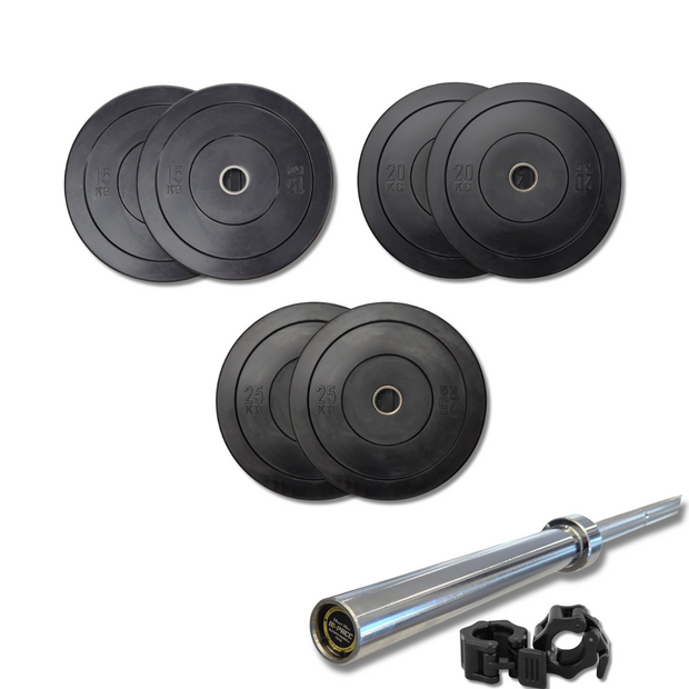 140kg M-PACC Bumper Plate Set incl 20kg Barbell M-Pacc
