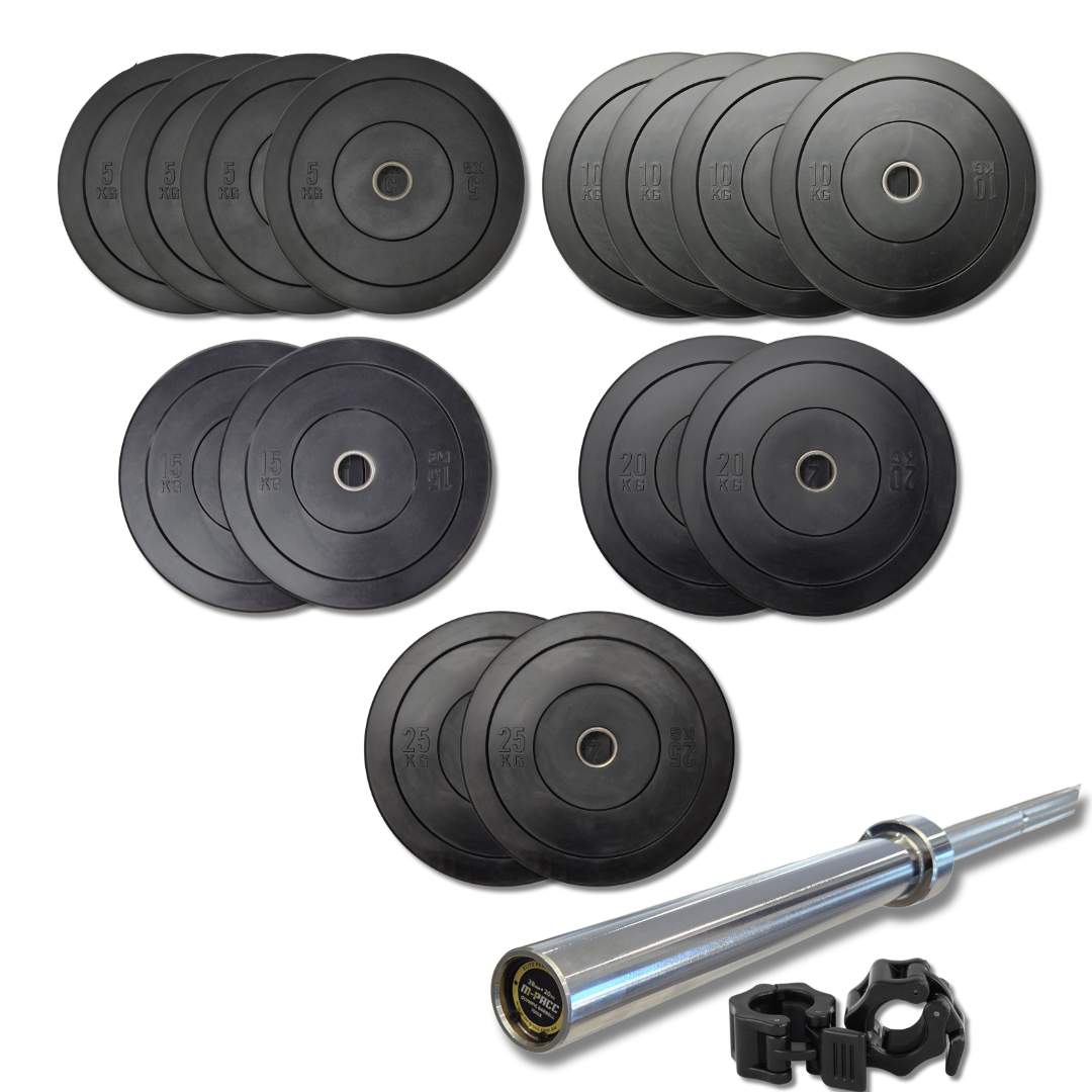 200kg M-PACC Bumper Plate Set incl 20kg Barbell M-Pacc