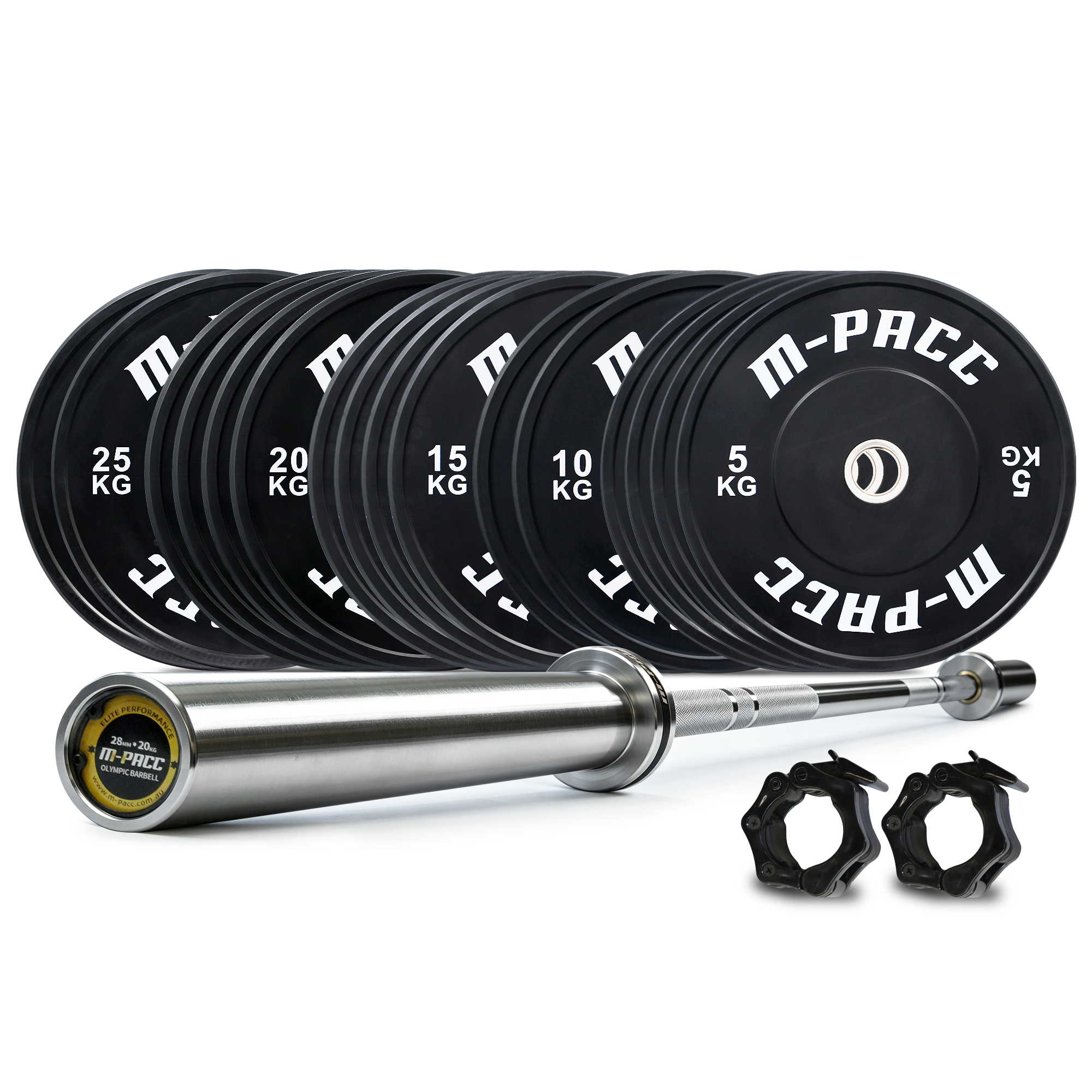 250kg M-PACC Bumper Plate Set incl 20kg Barbell