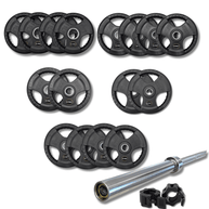 250kg M-PACC Tri Grip Plate Set incl 20kg Barbell M-Pacc