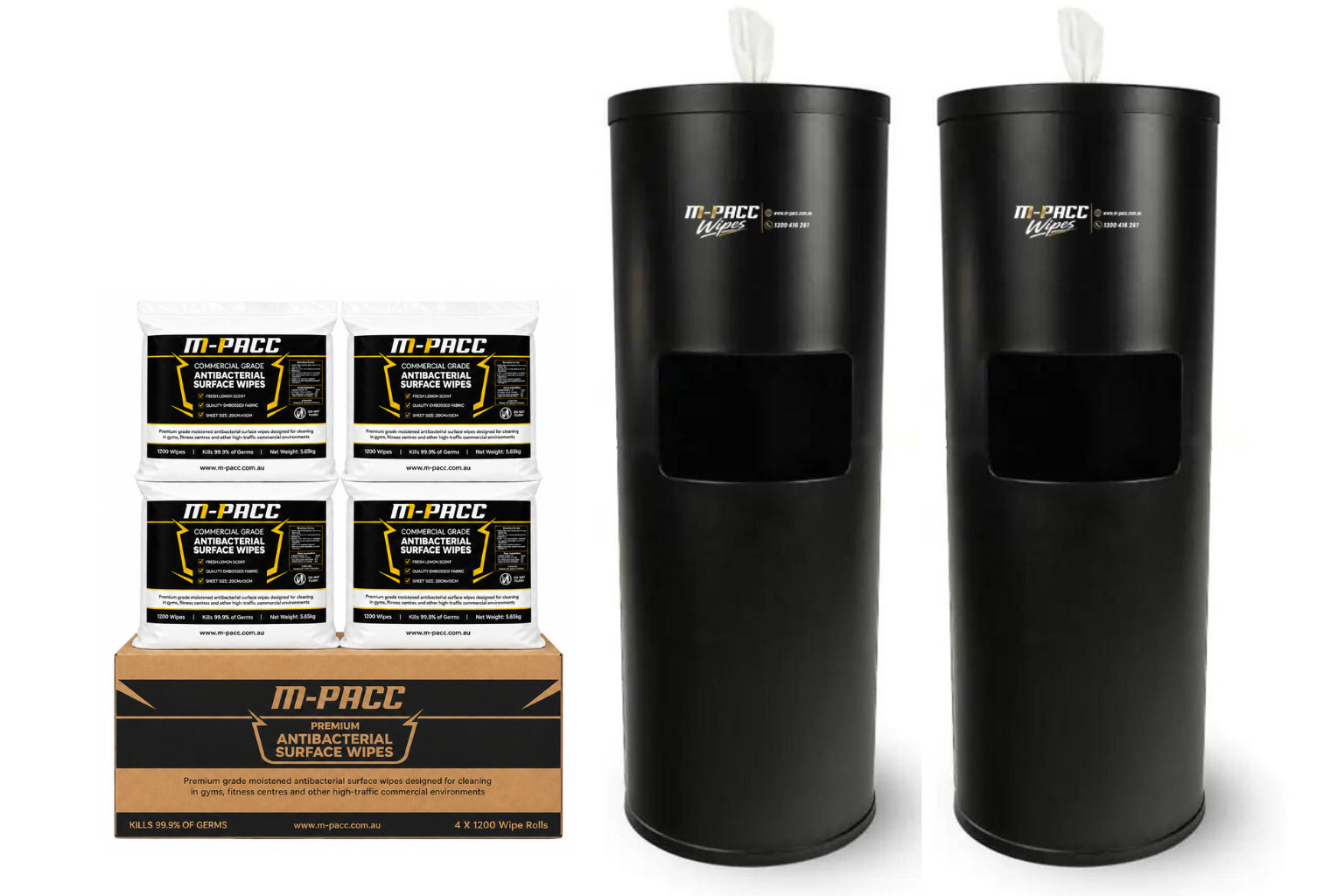1 x Antibacterial Wipes Carton (4 x rolls of 1200 Wipes) + 2 x Free Standing Dispenser Bundle