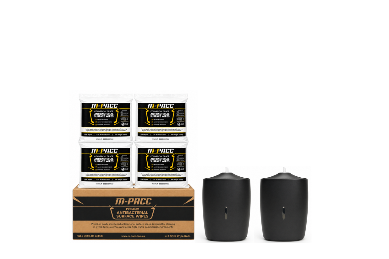 1 x Antibacterial Wipes Carton (4 x rolls of 1200 Wipes) + 2 x Wall Mounted Dispenser Bundle