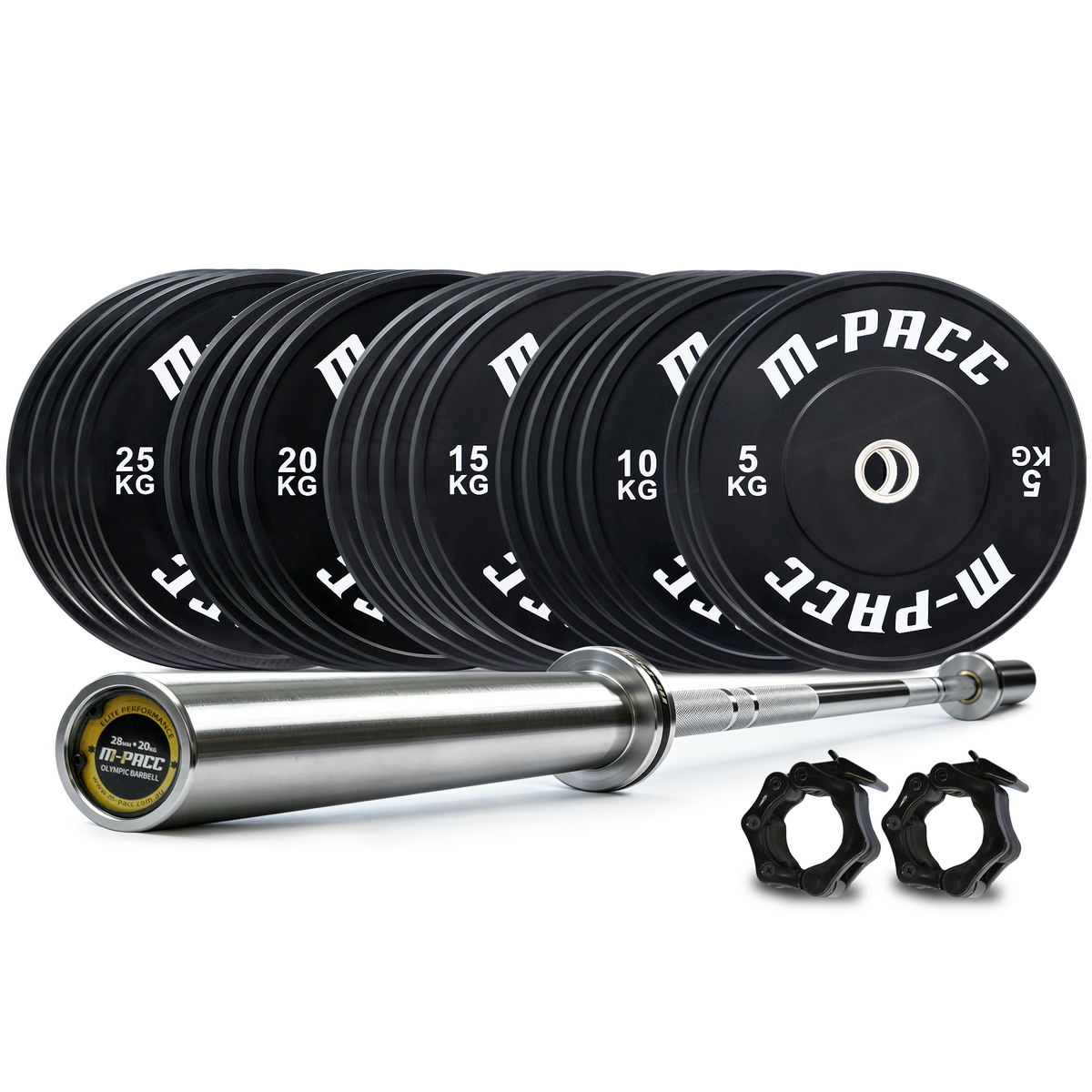 310kg M-PACC Premium Bumper Plate Set with 20kg Barbell