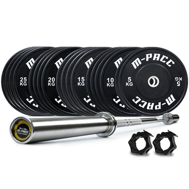 310kg M-PACC Premium Bumper Plate Set with 20kg Barbell
