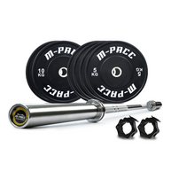 60kg M-PACC Premium Black Bumper Plate Set incl 20kg Barbell