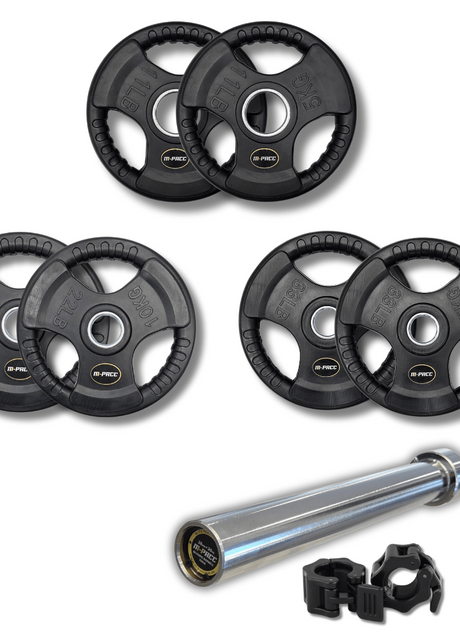 80kg M-PACC Tri Grip Plate Set incl 20kg Barbell M-Pacc