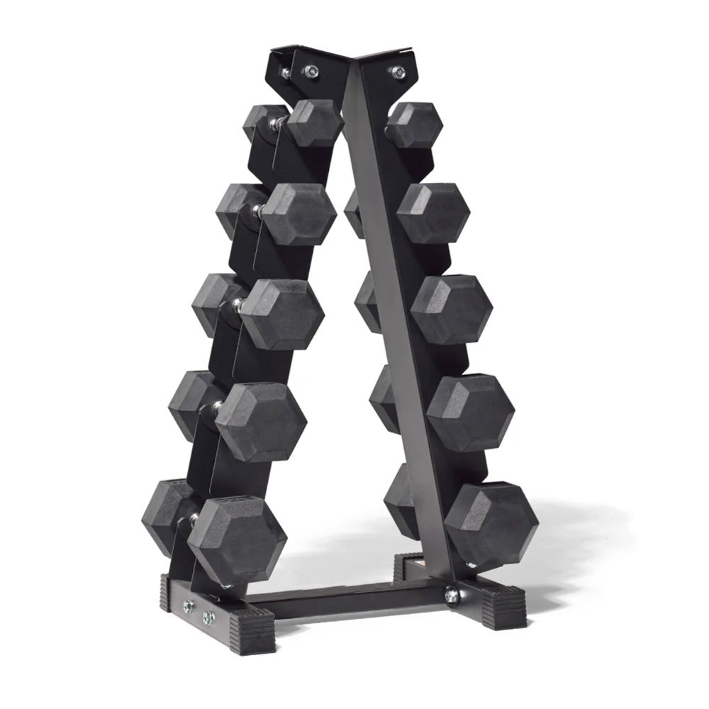 M-PACC Premium Rubber Hex Dumbbell 2.5-15kg Set with Rack (6 Pairs)