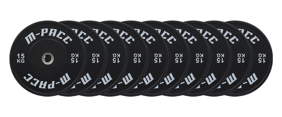 M-PACC Premium Olympic Black Bumper Plate - 10 x 15kg Plate Set