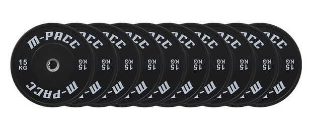 M-PACC Premium Olympic Black Bumper Plate - 10 x 15kg Plate Set
