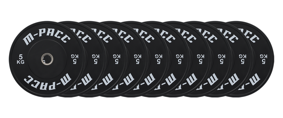 M-PACC Premium Olympic Black Bumper Plate - 10 x 5kg Plate Set