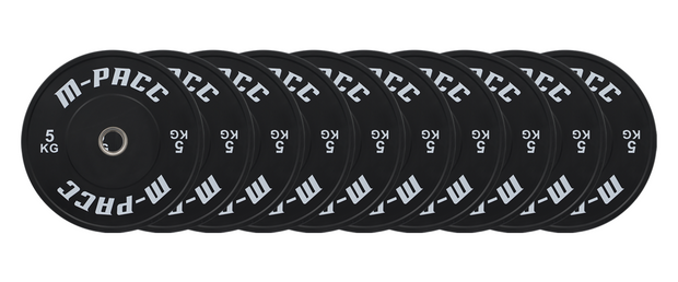 M-PACC Premium Olympic Black Bumper Plate - 10 x 5kg Plate Set