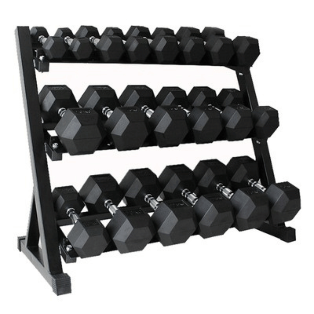 M-PACC Premium Rubber Hex Dumbbell 5-35kg Set with Racks (13 Pairs) M-Pacc