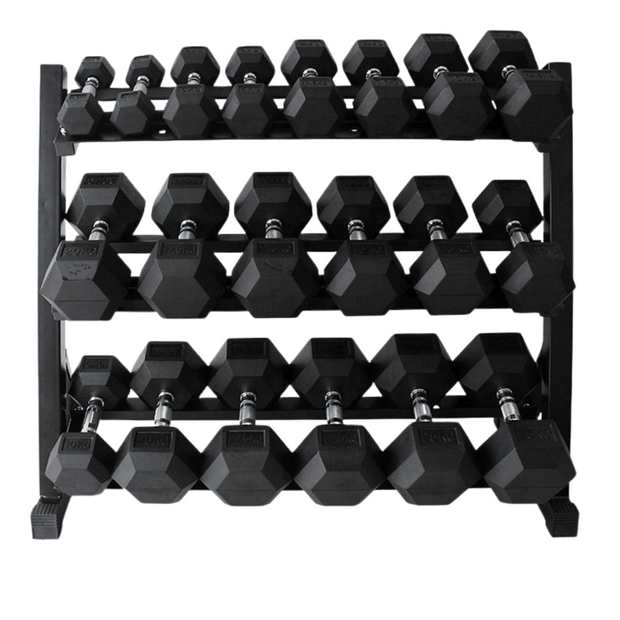 M-PACC Premium Rubber Hex Dumbbell 2.5-25kg Set with Rack (10 Pairs) M-Pacc
