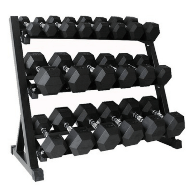 M-PACC Premium Rubber Hex Dumbbell 2.5-25kg Set with Rack (10 Pairs) M-Pacc