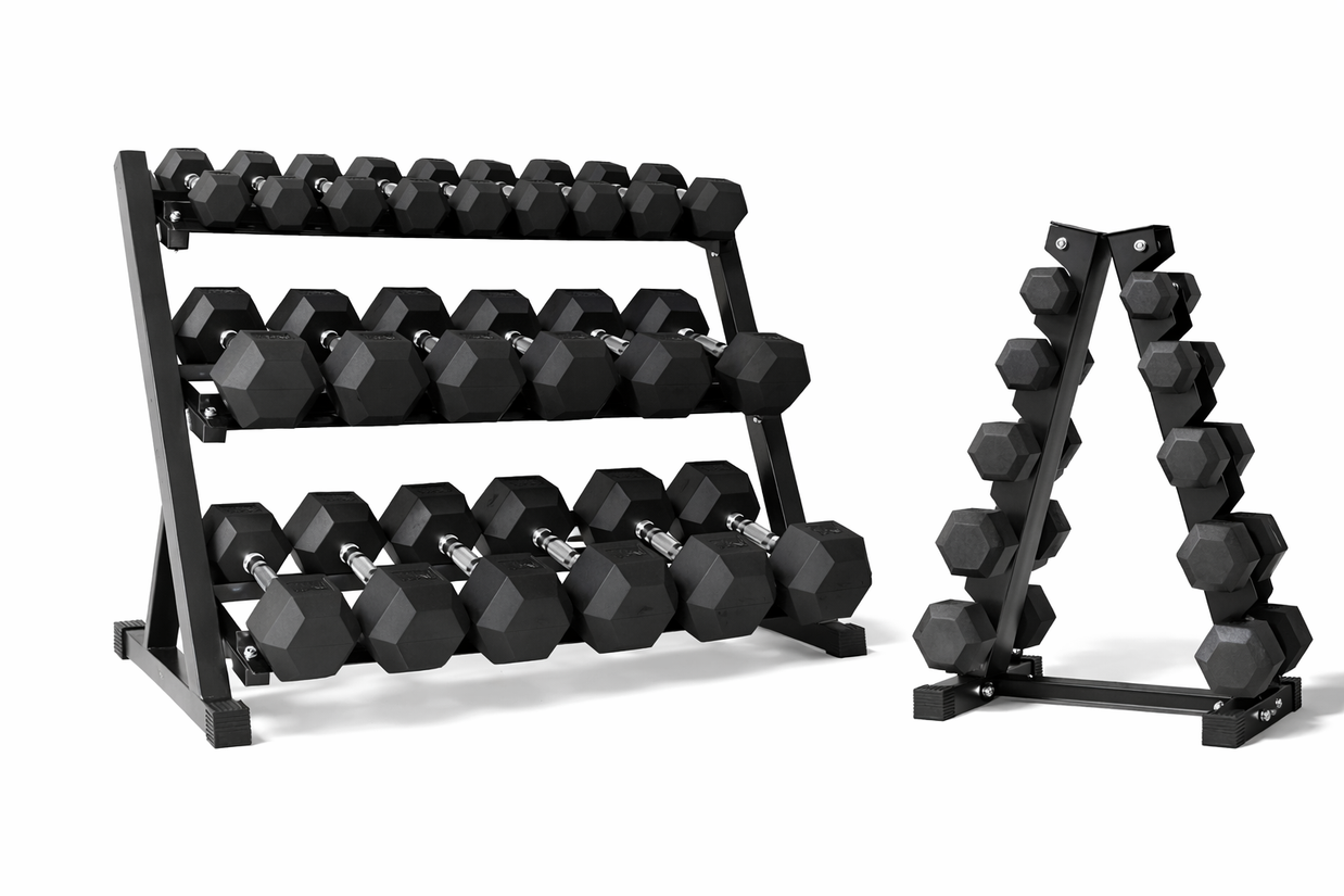 M-PACC Premium Rubber Hex Dumbbell 2.5-30kg Set with Racks (12 Pairs)