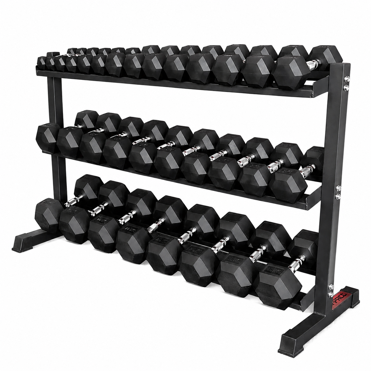 M-PACC Rubber Hex Dumbbell  1-25kg Set with Rack (16 PAIRS)