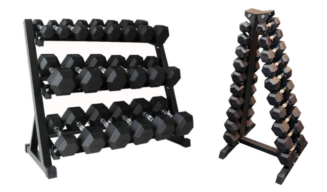 M-PACC Premium Rubber Hex Dumbbell 1-25kg Set with Racks (16 Pairs)